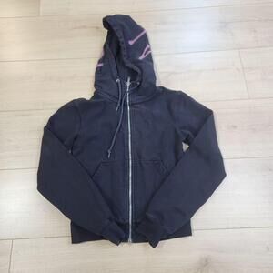 Stussy Hoodie Womens XS Black Pink Full Zip Graphic Hood Fleece Sweatshirt Y2K